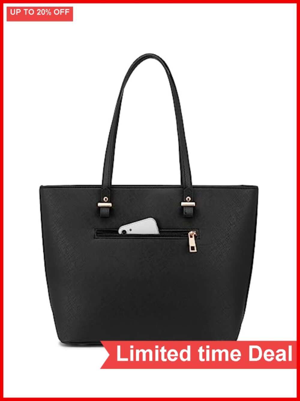 Faux Leather Tote Bag Shoulder Handbag Satchel with External Pocket